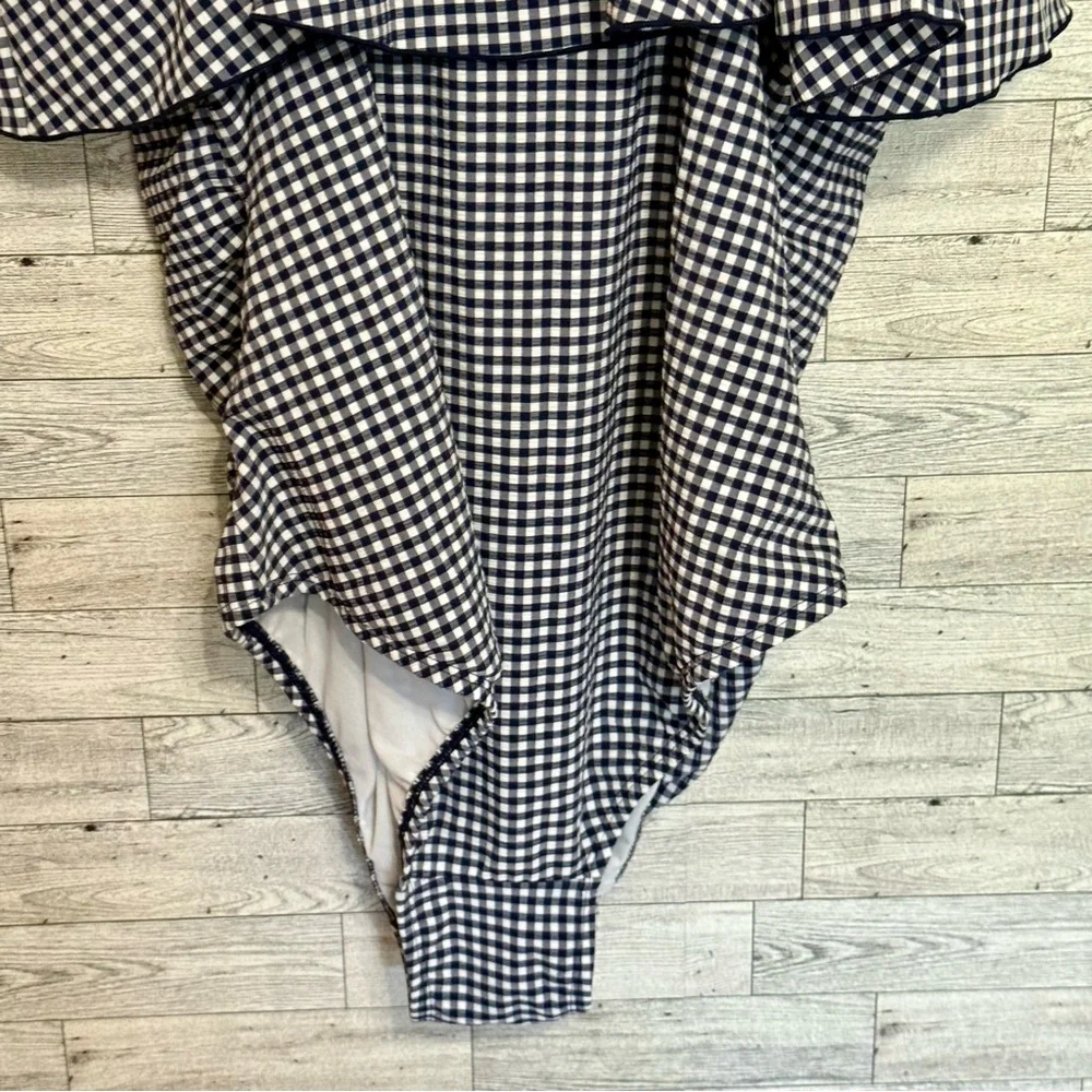 Kona‎ Sol Ruffle Seersucker Swimsuit Woman Plus 20W Removable Strap Blue Gingham